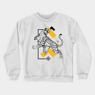 Retro 80s Black and Gold Tiger on the Attack // Vintage Geometric Shapes Background Crewneck Sweatshirt